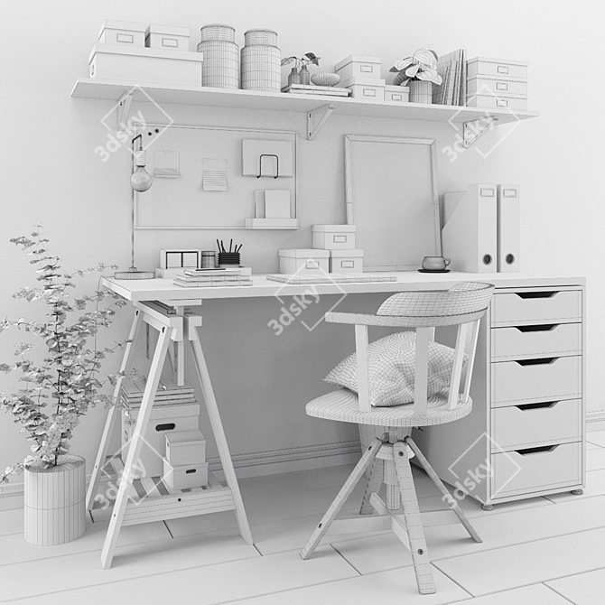 IKEA Workstation: Finnvard Table, Feodor Armchair & Accessories 3D model image 5