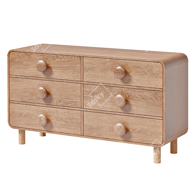 Retro-mod Oak 6-Drawer Dresser 3D model image 1