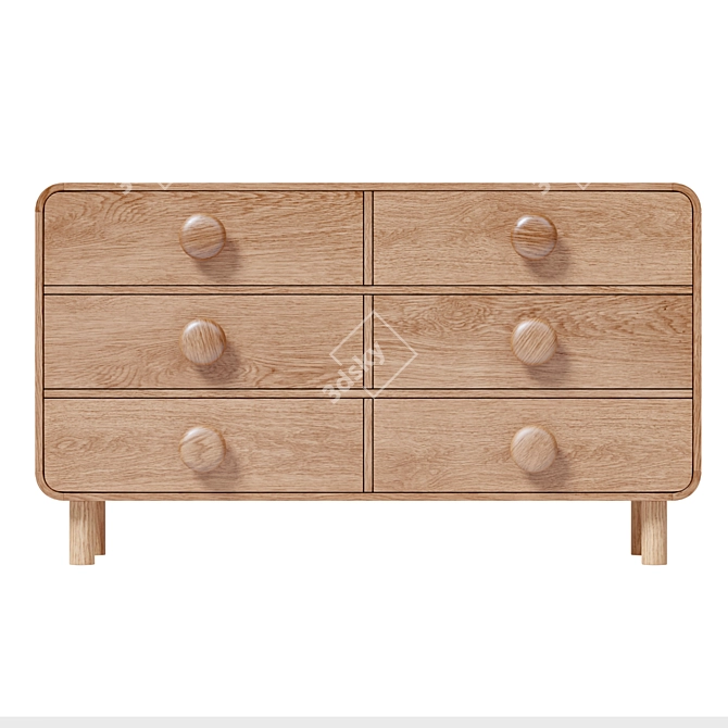 Retro-mod Oak 6-Drawer Dresser 3D model image 2