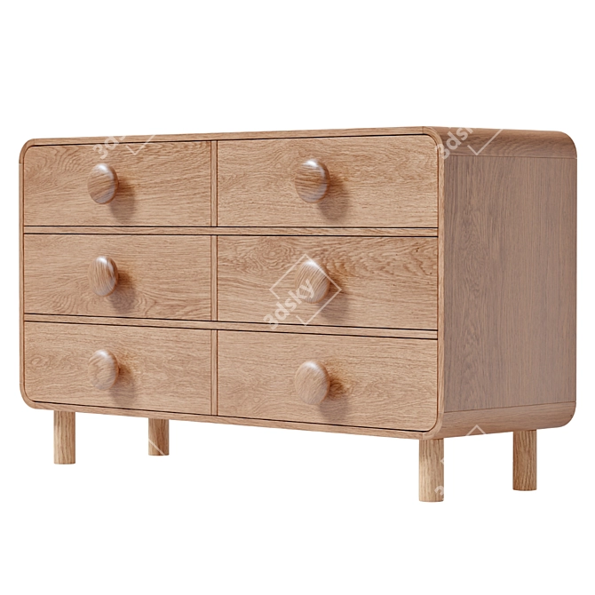 Retro-mod Oak 6-Drawer Dresser 3D model image 3