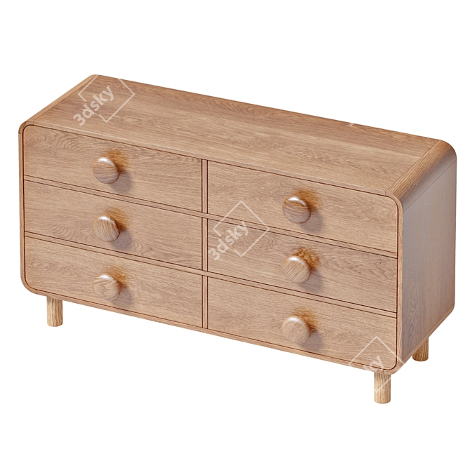 Retro-mod Oak 6-Drawer Dresser 3D model image 4