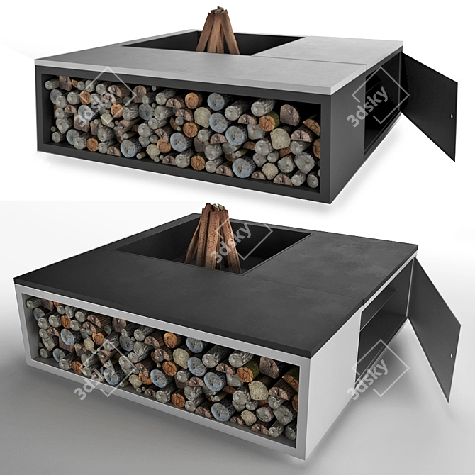 Modern Square Fire Pit with Storage Shelf - Scale Cubbi 3D model image 1