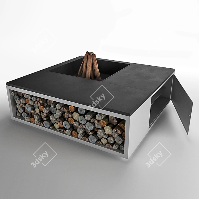 Modern Square Fire Pit with Storage Shelf - Scale Cubbi 3D model image 2