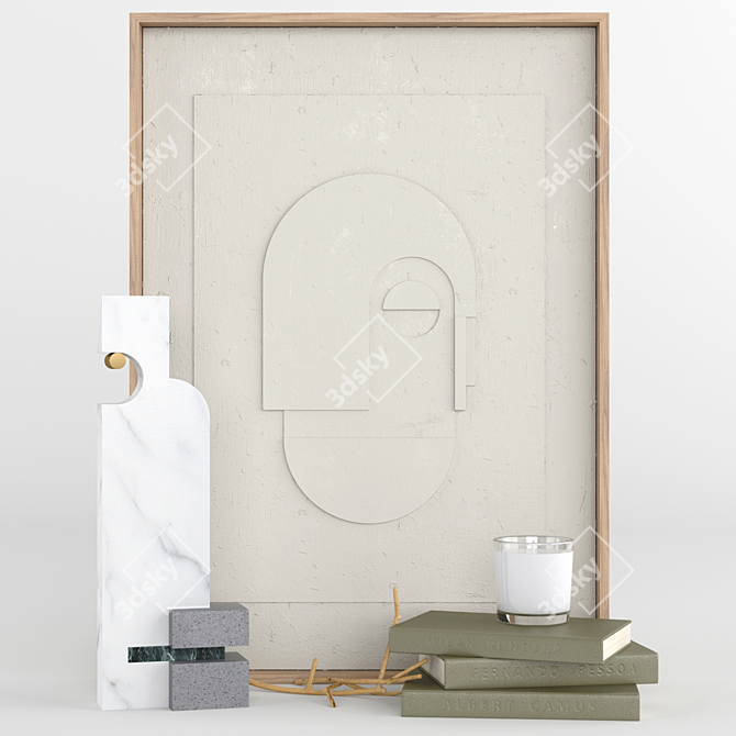 Elegant Decor Set: Face Sculpture, Frame Relief, Candle, Books 3D model image 1