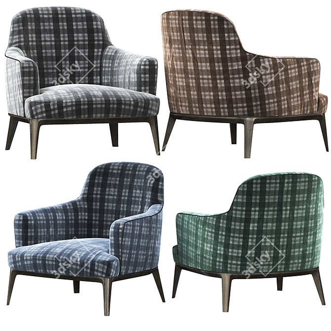 Comfy Fabric Armchair with Armrests 3D model image 3