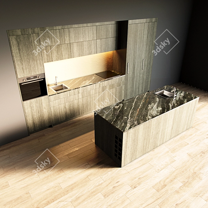 Modern Kitchen Island Design 3D model image 2