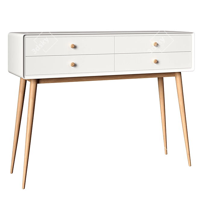 JIMI Console: White MDF, Pine Knob Handles, Birch Legs | 4 Drawers | Wall Mountable 3D model image 1