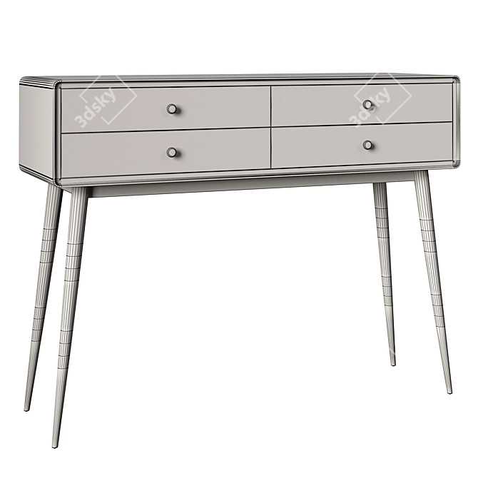 JIMI Console: White MDF, Pine Knob Handles, Birch Legs | 4 Drawers | Wall Mountable 3D model image 3