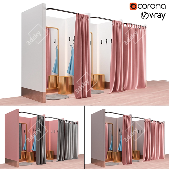 Versatile Color-Changeable Fitting Rooms 3D model image 1