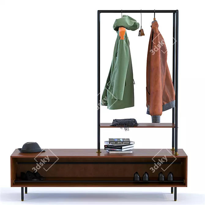 Rustic Sheesham Coat Rack: Stylish and Functional 3D model image 1