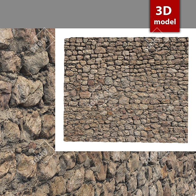 Stone Wall 3D Model 3D model image 1