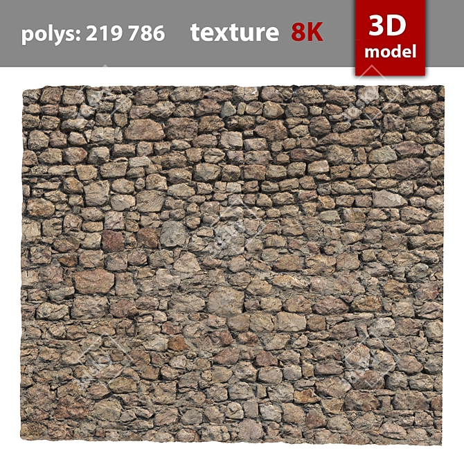 Stone Wall 3D Model 3D model image 2