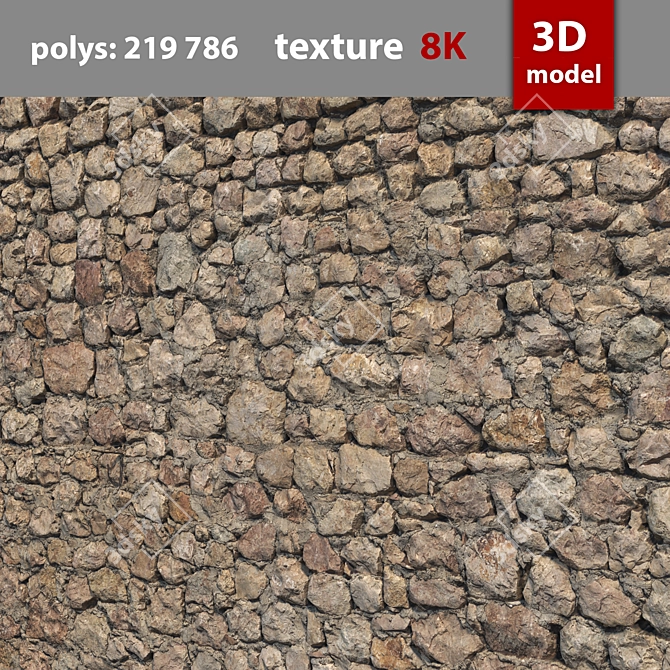 Stone Wall 3D Model 3D model image 4