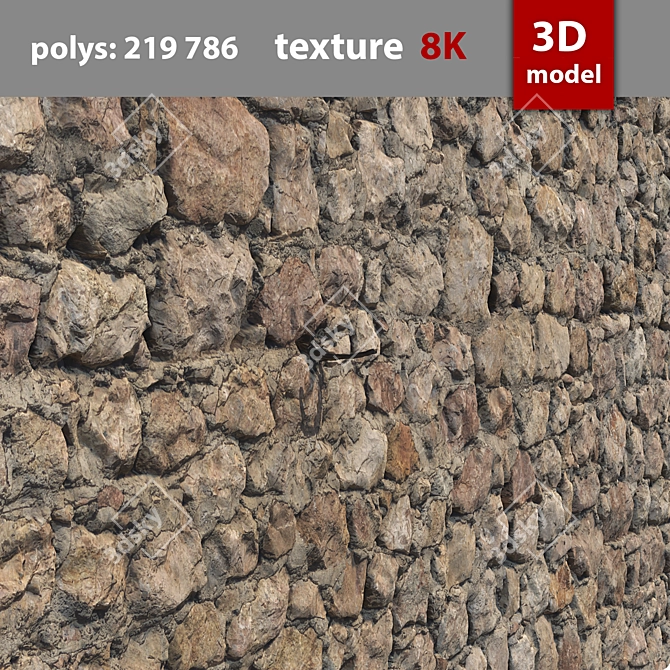 Stone Wall 3D Model 3D model image 5