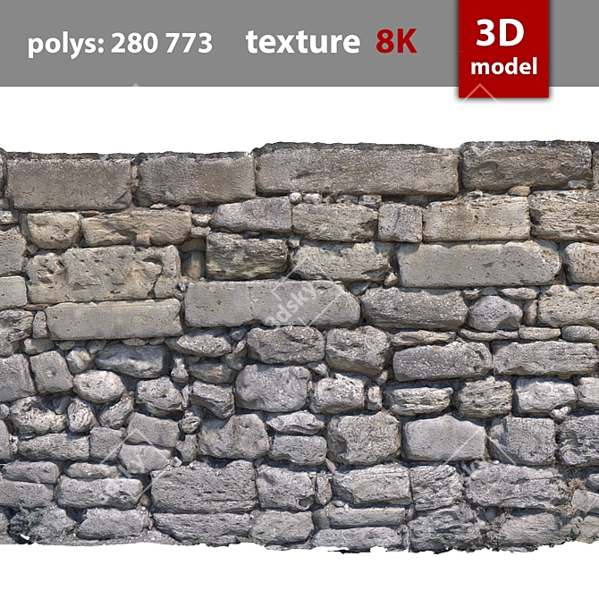  Detailed Stone Wall 292 3D model image 2