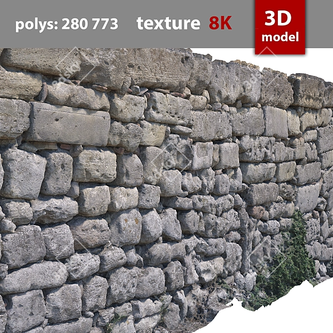  Detailed Stone Wall 292 3D model image 4