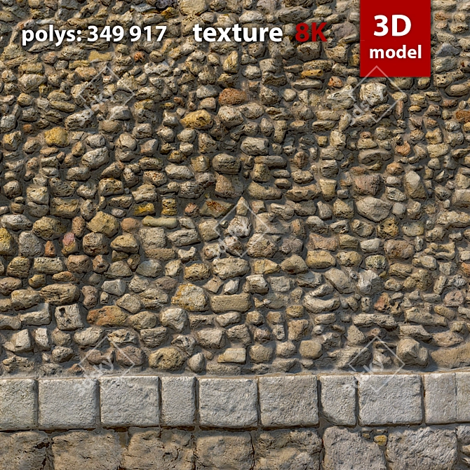 Stone Wall Texture 8K 3D model image 3