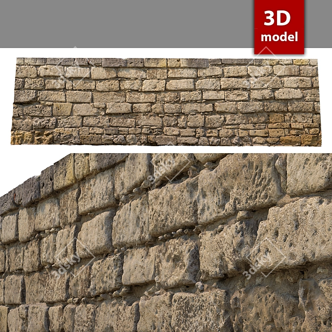 Detailed 3D Stone Wall Model 3D model image 1