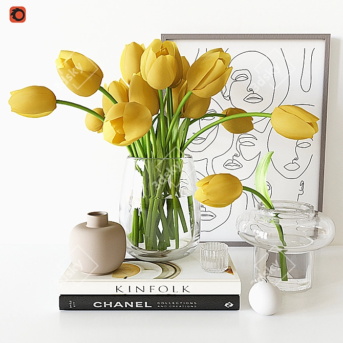 Yellow Tulip Decor Set 3D model image 3