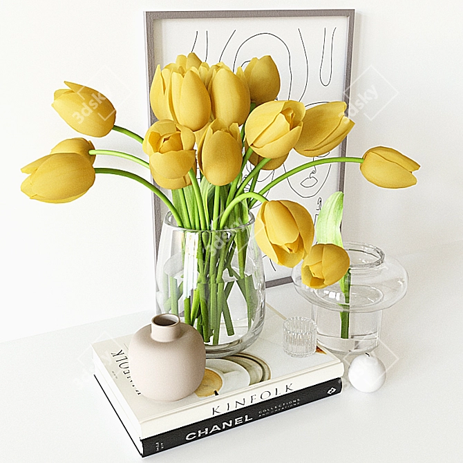 Yellow Tulip Decor Set 3D model image 4