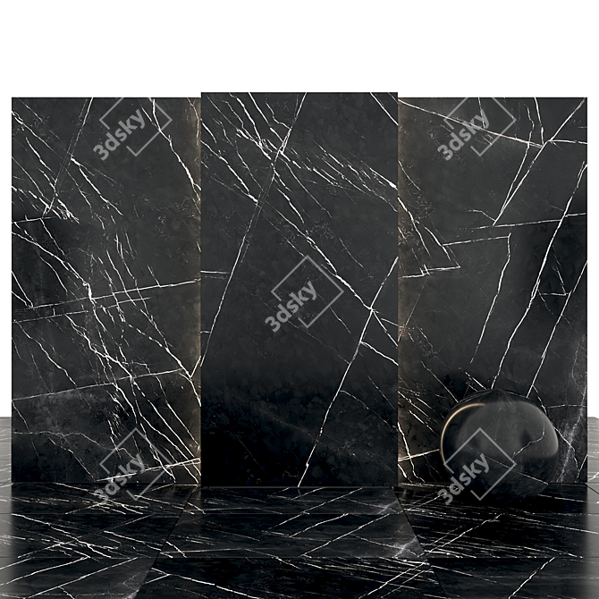 Sleek Black Marble Tiles 3D model image 1