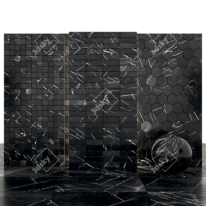 Sleek Black Marble Tiles 3D model image 3