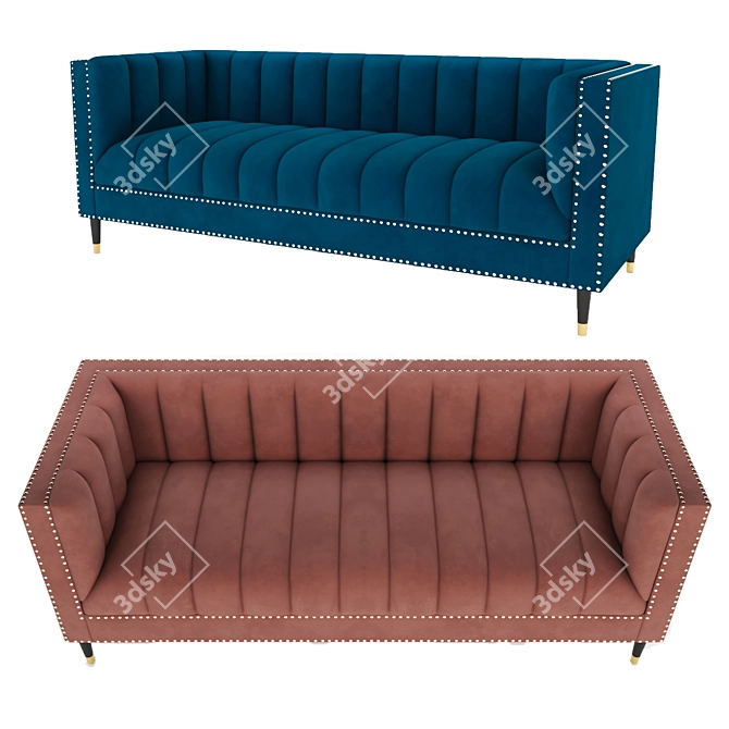 Elegant Nicole Miller Velvet Sofa 3D model image 3