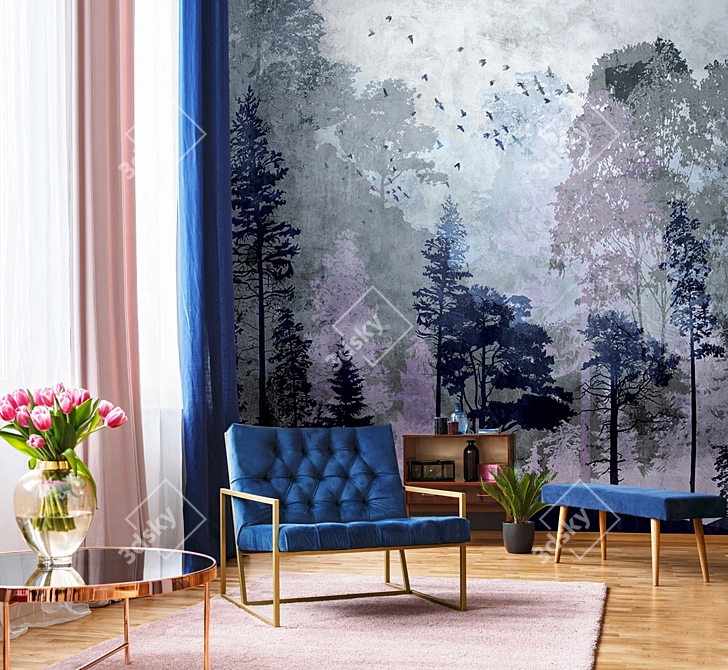 Misty Forest Wallpapers: Nature-Inspired Design Panels 3D model image 2