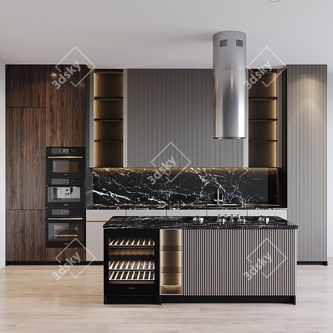 Modern Kitchen with Appliances 3D model image 1