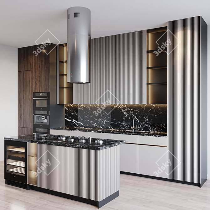 Modern Kitchen with Appliances 3D model image 2