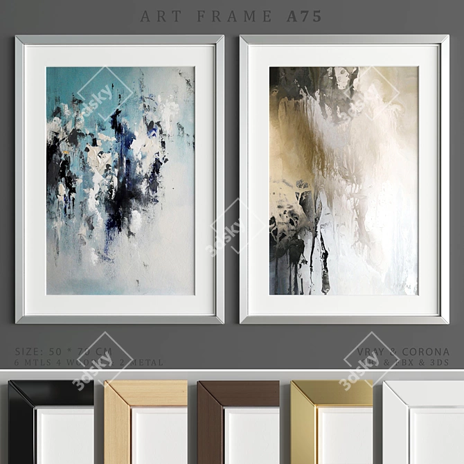 Elegant Art Frame A75: 2 Frames, 6 Material Options 3D model image 1