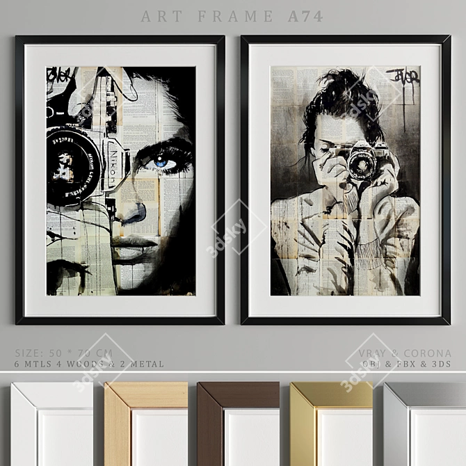 Elegant Art Frame A74: 6 Material Options, 50x70 cm 3D model image 1