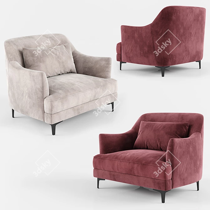 Elegant Gray Velvet Armchair 3D model image 4