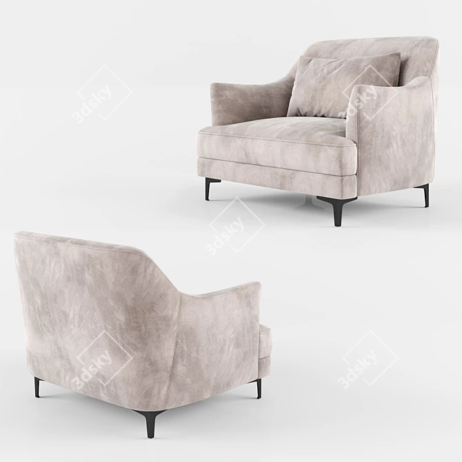 Elegant Gray Velvet Armchair 3D model image 5