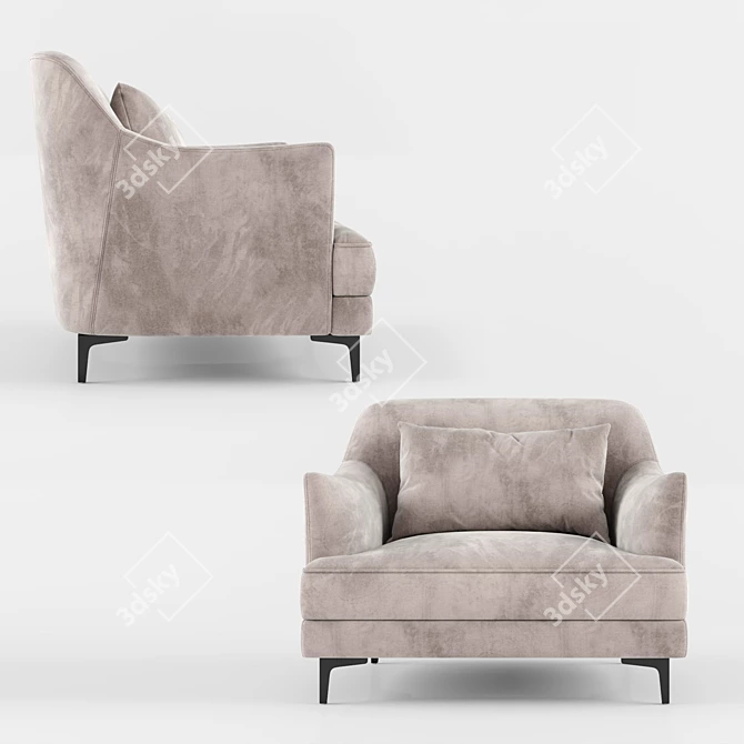 Elegant Gray Velvet Armchair 3D model image 1