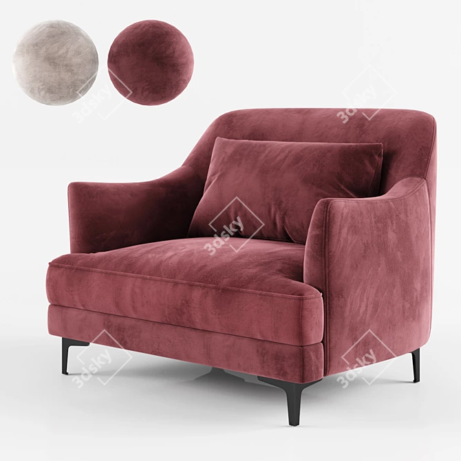 Elegant Gray Velvet Armchair 3D model image 3