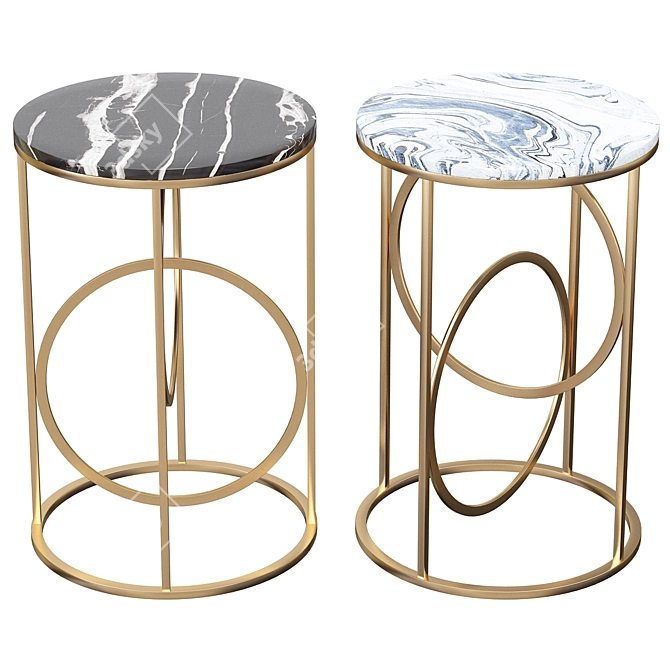 Golden Metal and Black Marble Round Table 3D model image 1
