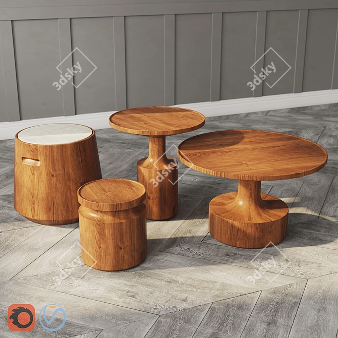 Functional Turn Tables Set  Compact and Stylish Furniture Set for Any Space! 3D model image 2