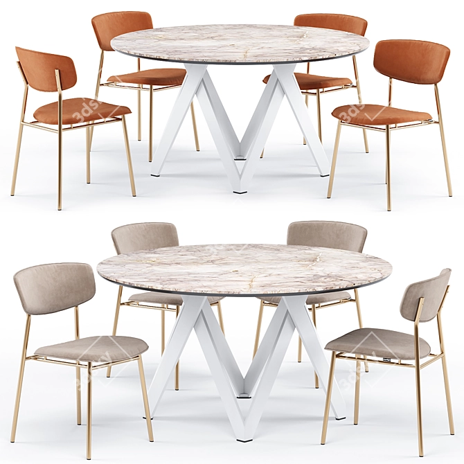 Cartesio Dining Table & Fifties Dining Chair Set 3D model image 1