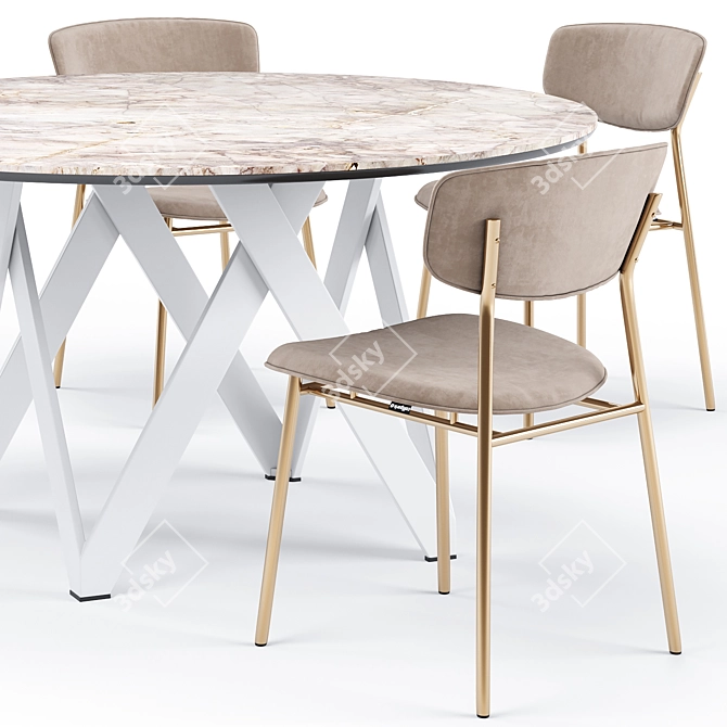 Cartesio Dining Table & Fifties Dining Chair Set 3D model image 3