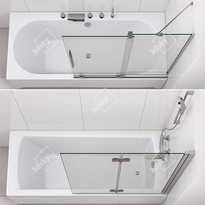 Modern Bath Screens and Bathtubs Set 3D model image 5