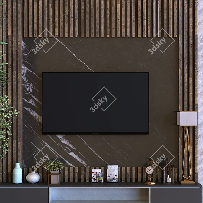 Green Wall TV Set: Elegant & Functional 3D model image 4