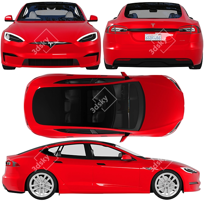 Revamped Tesla Model S 2021: Enhanced Design, Extended Range, Lightning-Fast Acceleration 3D model image 8