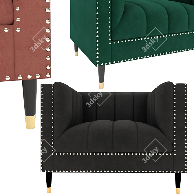 Luxurious Nicole Miller Velvet Sofa 3D model image 4