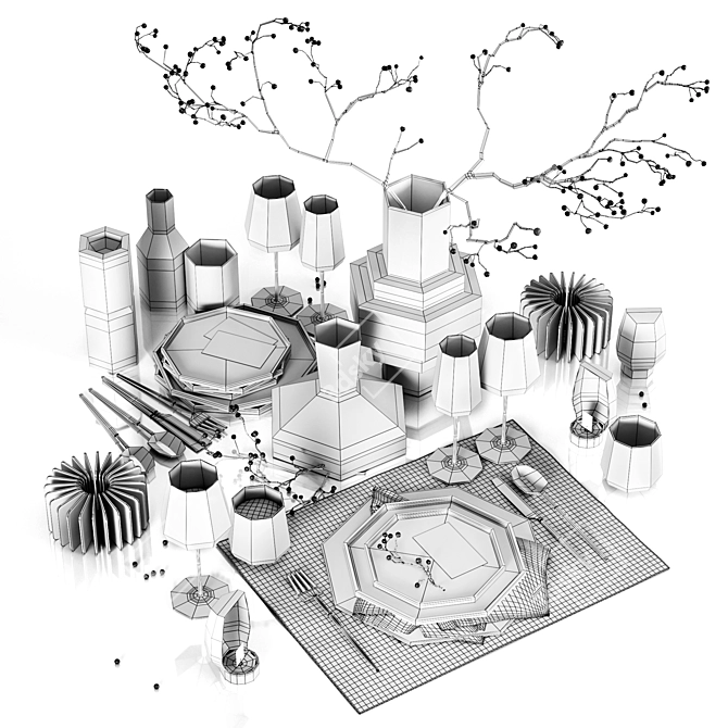 Elegant Rowan Table Setting 3D model image 3