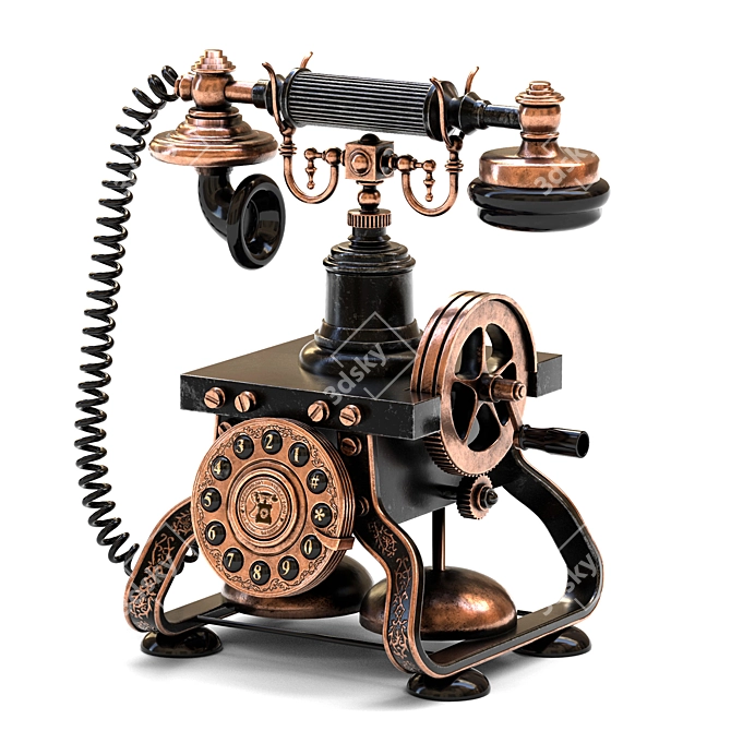 Vintage Rotating Dial Antique Telephone 3D model image 2
