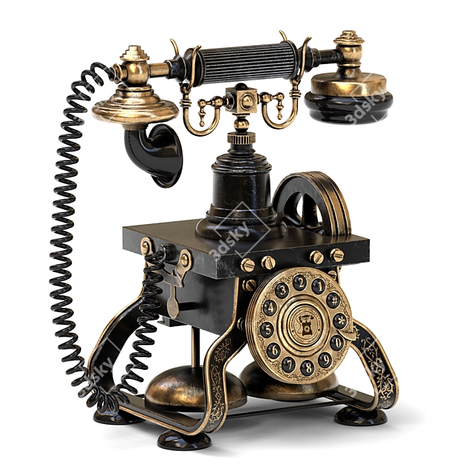 Vintage Rotating Dial Antique Telephone 3D model image 3
