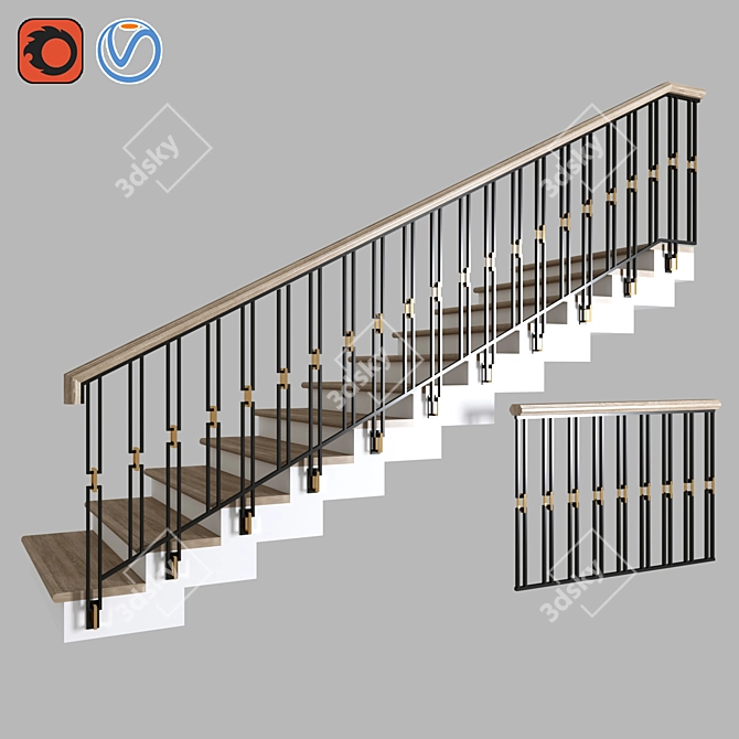 Sleek Steel Staircase Design 3D model image 1