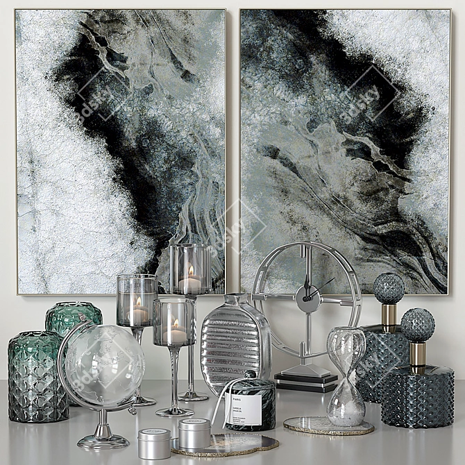 Chrome Decor Set: Art, Clocks, Candleholders, Vases & More! 3D model image 3