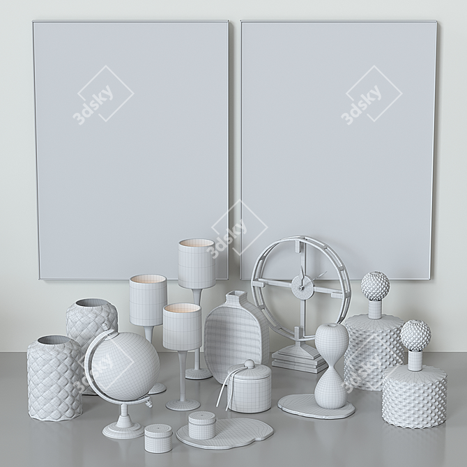 Chrome Decor Set: Art, Clocks, Candleholders, Vases & More! 3D model image 6